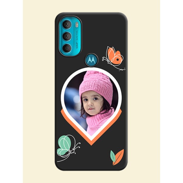 Upload Pic With Simple Butterly Design On Space Black Personalized Soft Matte Phone Covers -Motorola Moto G71 5G Upload Pic With Simple Butterly Design On Space Black Personalized Soft Matte Phone Covers -Motorola Moto G71 5G