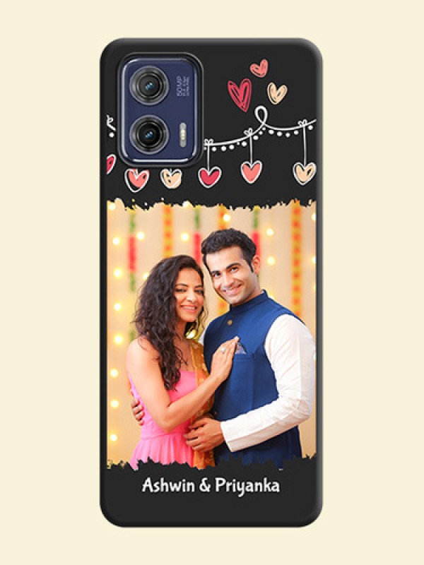 Pink Love Hangings with Name on Space Black Custom Soft Matte Phone Cases - Moto G73 5G