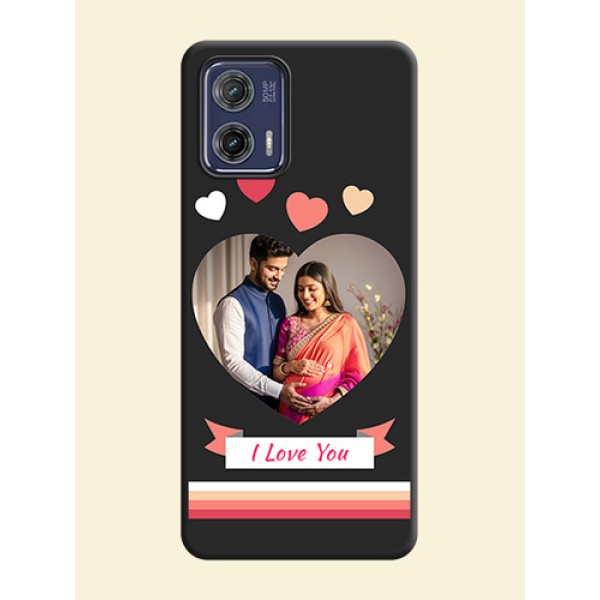 Love Shaped Photo with Colorful Stripes on Personalised Space Black Soft Matte Cases - Moto G73 5G