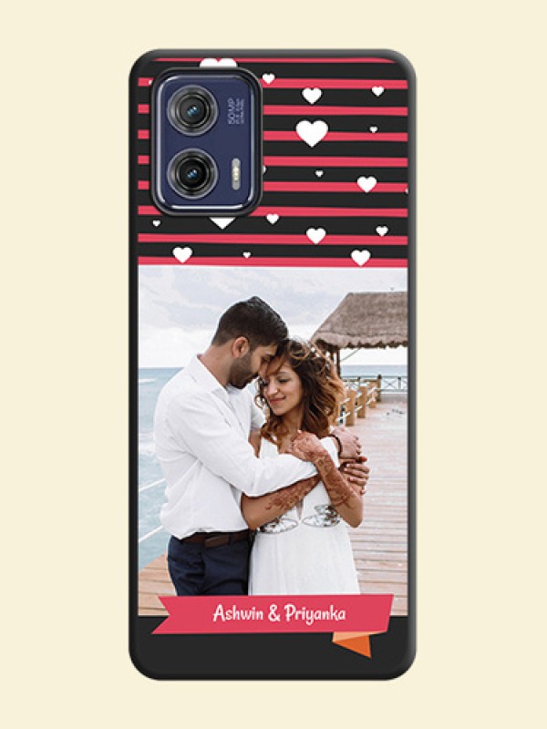 White Color Love Symbols with Pink Lines Pattern on Space Black Custom Soft Matte Phone Cases - Moto G73 5G