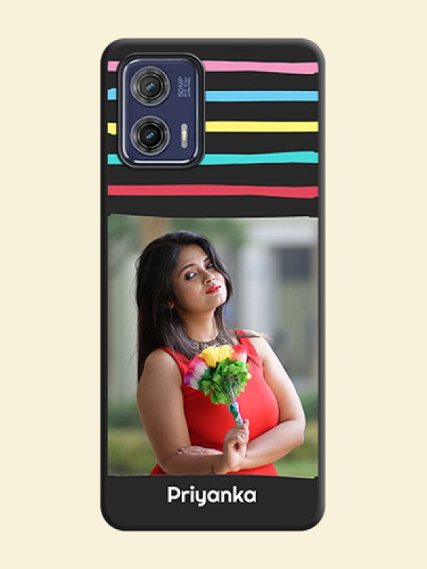 Multicolor Lines with Image on Space Black Personalized Soft Matte Phone Covers - Moto G73 5G