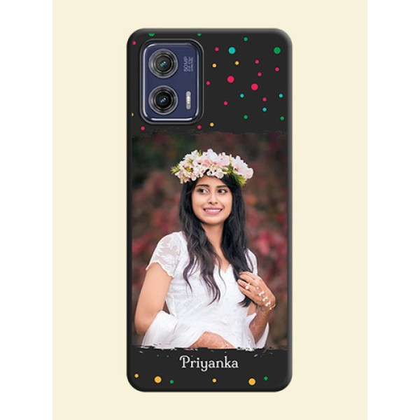 Multicolor Dotted Pattern with Text on Space Black Custom Soft Matte Phone Back Cover - Moto G73 5G Multicolor Dotted Pattern with Text on Space Black Custom Soft Matte Phone Back Cover - Moto G73 5G