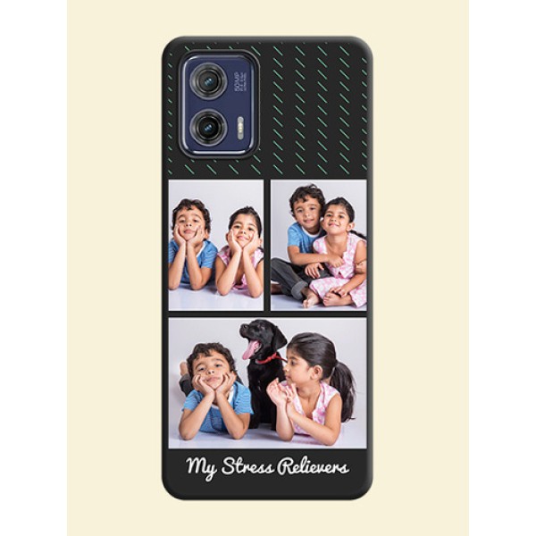 Cross Dotted Pattern with 2 Image Holder on Personalised Space Black Soft Matte Cases - Moto G73 5G Cross Dotted Pattern with 2 Image Holder on Personalised Space Black Soft Matte Cases - Moto G73 5G