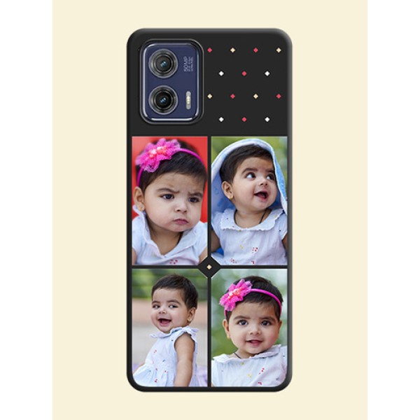 Multicolor Dotted Pattern with 4 Image Holder on Space Black Custom Soft Matte Phone Cases - Moto G73 5G Multicolor Dotted Pattern with 4 Image Holder on Space Black Custom Soft Matte Phone Cases - Moto G73 5G