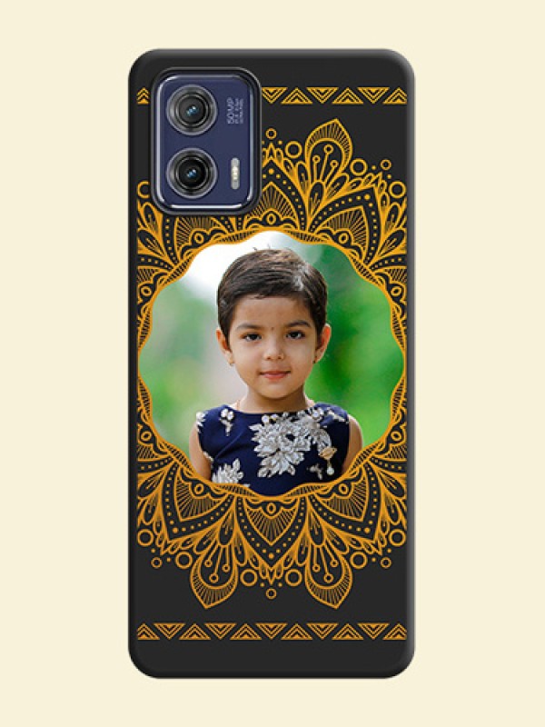 Round Image with Floral Design on Photo on Space Black Soft Matte Mobile Cover - Moto G73 5G