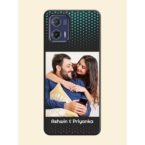 Faded Dots with Grunge Photo Frame and Text on Space Black Custom Soft Matte Phone Cases - Moto G73 5G Faded Dots with Grunge Photo Frame and Text on Space Black Custom Soft Matte Phone Cases - Moto G73 5G