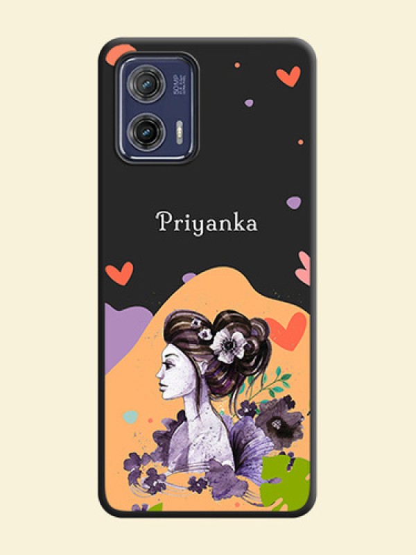 Namecase For Her With Fancy Lady Image On Space Black Personalized Soft Matte Phone Covers -Motorola Moto G73 5G