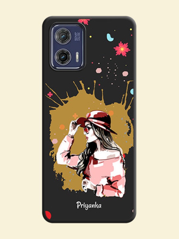 Mordern Lady With Color Splash Background With Custom Text On Space Black Personalized Soft Matte Phone Covers -Motorola Moto G73 5G