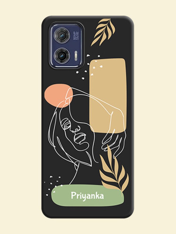 Custom Text With Line Art Of Women & Leaves Design On Space Black Personalized Soft Matte Phone Covers -Motorola Moto G73 5G
