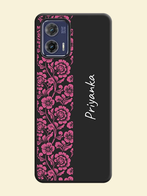 Pink Floral Pattern Design With Custom Text On Space Black Personalized Soft Matte Phone Covers -Motorola Moto G73 5G