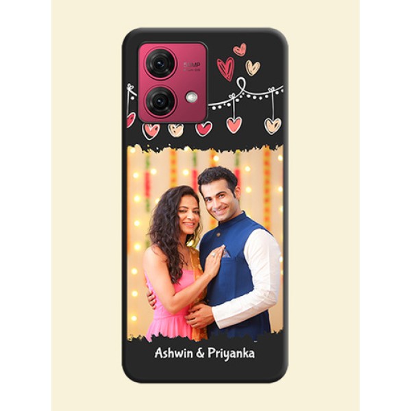 Pink Love Hangings with Name on Space Black Custom Soft Matte Phone Cases - Motorola Moto G84 5G Pink Love Hangings with Name on Space Black Custom Soft Matte Phone Cases - Motorola Moto G84 5G