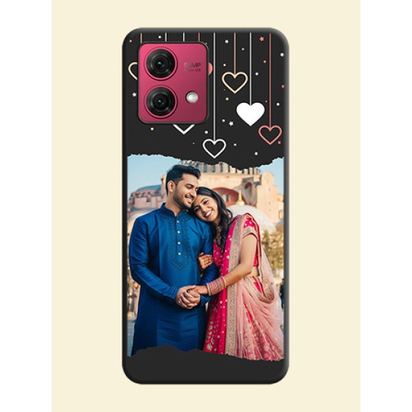 Love Hangings with Splash Wave Picture on Space Black Custom Soft Matte Phone Back Cover - Motorola Moto G84 5G Love Hangings with Splash Wave Picture on Space Black Custom Soft Matte Phone Back Cover - Motorola Moto G84 5G