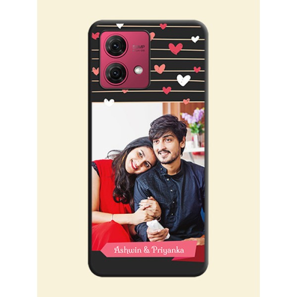 Love Pattern with Name on Pink Ribbon - Photo on Space Black Soft Matte Back Cover - Motorola Moto G84 5G Love Pattern with Name on Pink Ribbon - Photo on Space Black Soft Matte Back Cover - Motorola Moto G84 5G