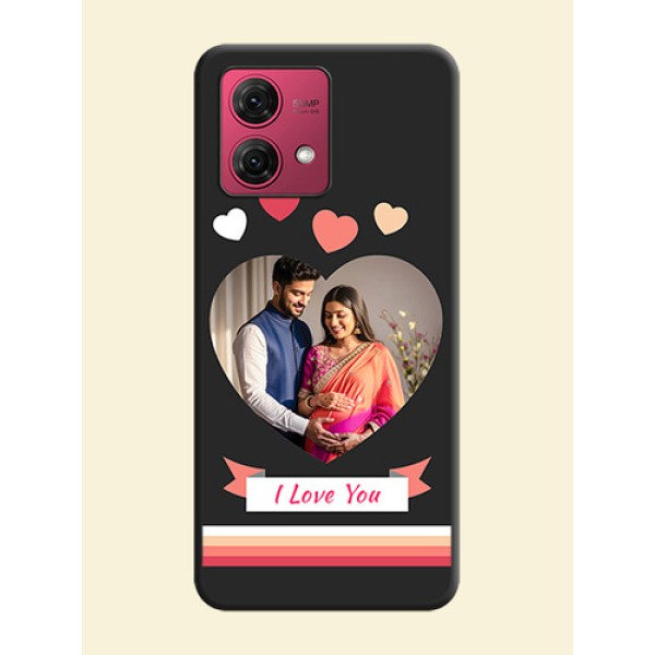 Love Shaped Photo with Colorful Stripes on Personalised Space Black Soft Matte Cases - Motorola Moto G84 5G Love Shaped Photo with Colorful Stripes on Personalised Space Black Soft Matte Cases - Motorola Moto G84 5G