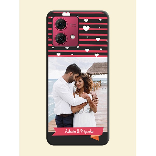 White Color Love Symbols with Pink Lines Pattern on Space Black Custom Soft Matte Phone Cases - Motorola Moto G84 5G