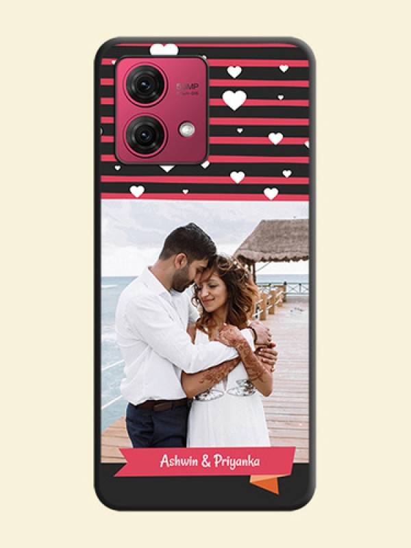 White Color Love Symbols with Pink Lines Pattern on Space Black Custom Soft Matte Phone Cases - Motorola Moto G84 5G