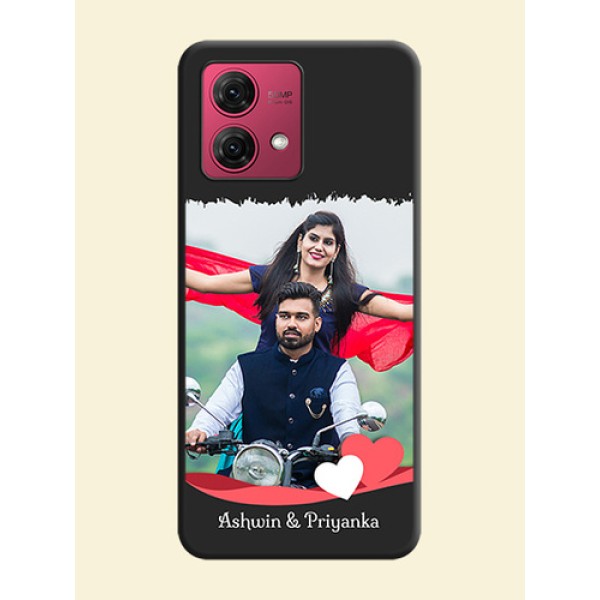 Pink Color Love Shaped Ribbon Design with Text on Space Black Custom Soft Matte Phone Back Cover - Motorola Moto G84 5G Pink Color Love Shaped Ribbon Design with Text on Space Black Custom Soft Matte Phone Back Cover - Motorola Moto G84 5G