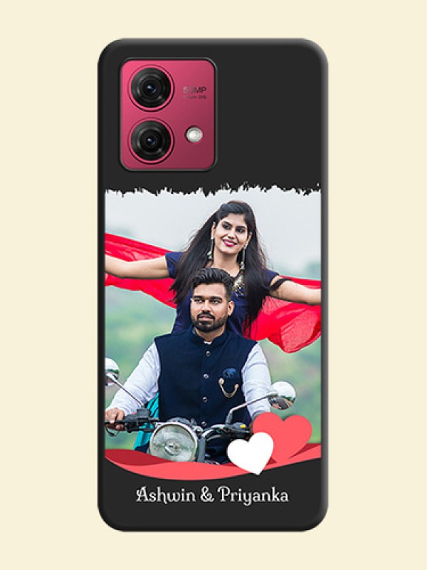 Pink Color Love Shaped Ribbon Design with Text on Space Black Custom Soft Matte Phone Back Cover - Motorola Moto G84 5G