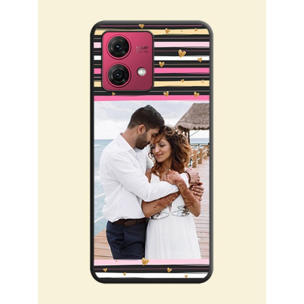 Multicolor Lines and Golden Love Symbols Design - Photo on Space Black Soft Matte Mobile Cover - Motorola Moto G84 5G