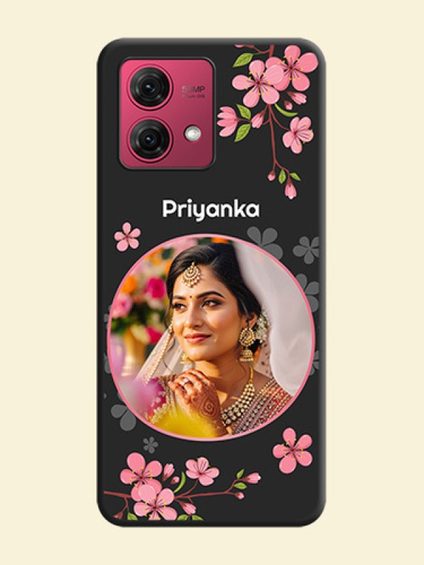 Round Image with Pink Color Floral Design - Photo on Space Black Soft Matte Back Cover - Motorola Moto G84 5G