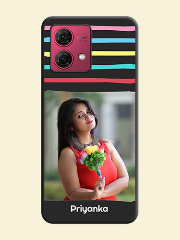 Multicolor Lines with Image on Space Black Personalized Soft Matte Phone Covers - Motorola Moto G84 5G