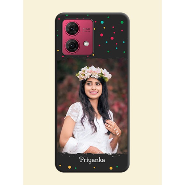 Multicolor Dotted Pattern with Text on Space Black Custom Soft Matte Phone Back Cover - Motorola Moto G84 5G Multicolor Dotted Pattern with Text on Space Black Custom Soft Matte Phone Back Cover - Motorola Moto G84 5G