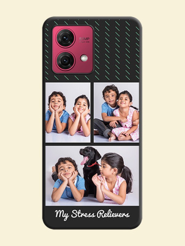 Cross Dotted Pattern with 2 Image Holder on Personalised Space Black Soft Matte Cases - Motorola Moto G84 5G