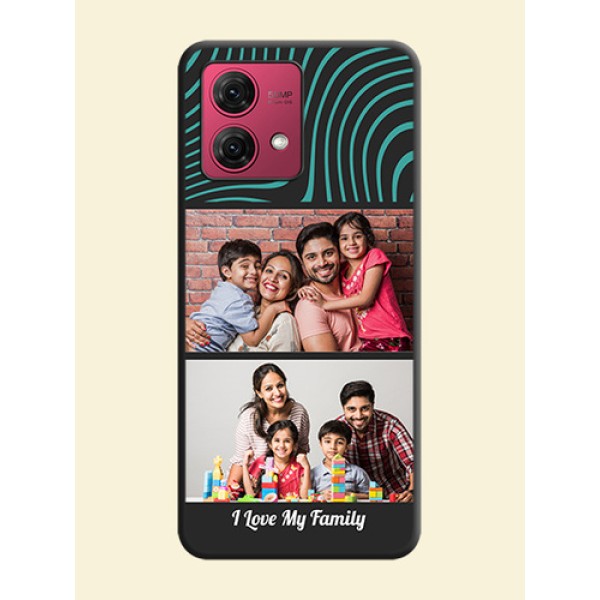 Wave Pattern with 2 Image Holder on Space Black Personalized Soft Matte Phone Covers - Motorola Moto G84 5G Wave Pattern with 2 Image Holder on Space Black Personalized Soft Matte Phone Covers - Motorola Moto G84 5G