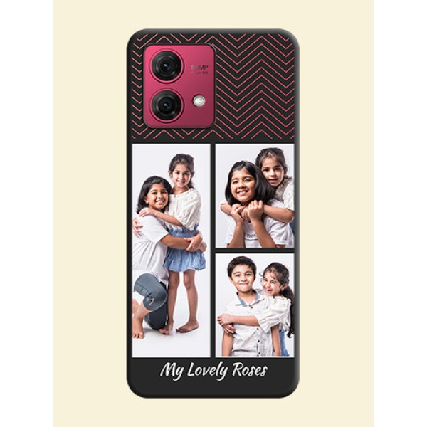 Wave Pattern with 3 Image Holder on Space Black Custom Soft Matte Back Cover - Motorola Moto G84 5G Wave Pattern with 3 Image Holder on Space Black Custom Soft Matte Back Cover - Motorola Moto G84 5G