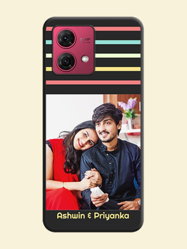 Color Stripes with Photo and Text - Photo on Space Black Soft Matte Mobile Case - Motorola Moto G84 5G