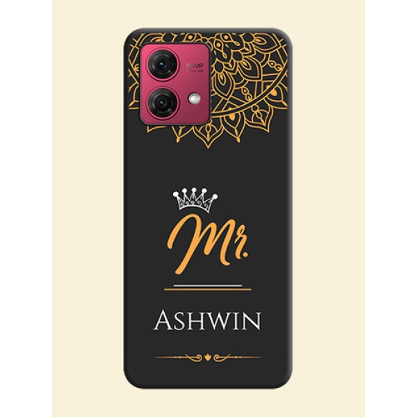 Mr Name with Floral Design on Personalised Space Black Soft Matte Cases - Motorola Moto G84 5G Mr Name with Floral Design on Personalised Space Black Soft Matte Cases - Motorola Moto G84 5G