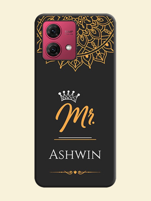 Mr Name with Floral Design on Personalised Space Black Soft Matte Cases - Motorola Moto G84 5G