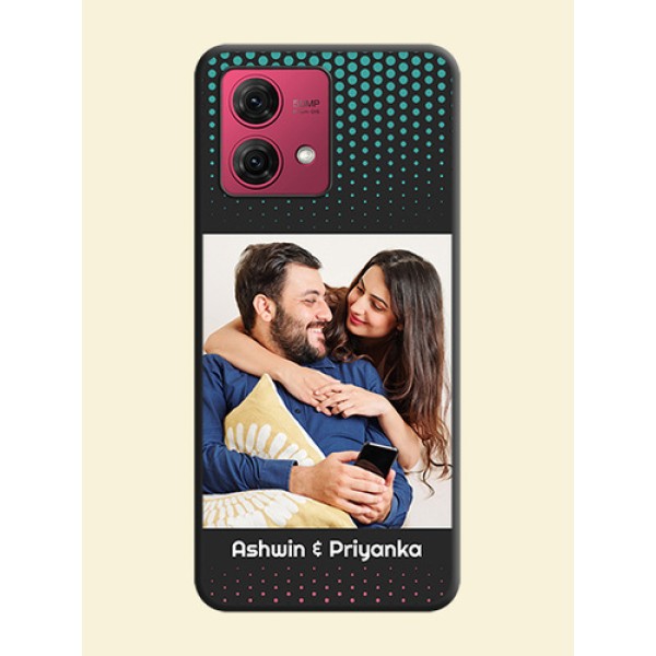 Faded Dots with Grunge Photo Frame and Text on Space Black Custom Soft Matte Phone Cases - Motorola Moto G84 5G Faded Dots with Grunge Photo Frame and Text on Space Black Custom Soft Matte Phone Cases - Motorola Moto G84 5G