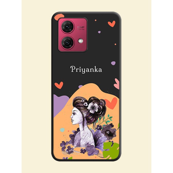 Namecase For Her With Fancy Lady Image On Space Black Personalized Soft Matte Phone Covers - Motorola Moto G84 5G Namecase For Her With Fancy Lady Image On Space Black Personalized Soft Matte Phone Covers - Motorola Moto G84 5G