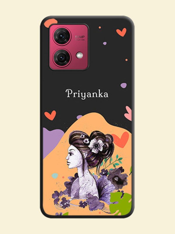 Namecase For Her With Fancy Lady Image On Space Black Personalized Soft Matte Phone Covers - Motorola Moto G84 5G