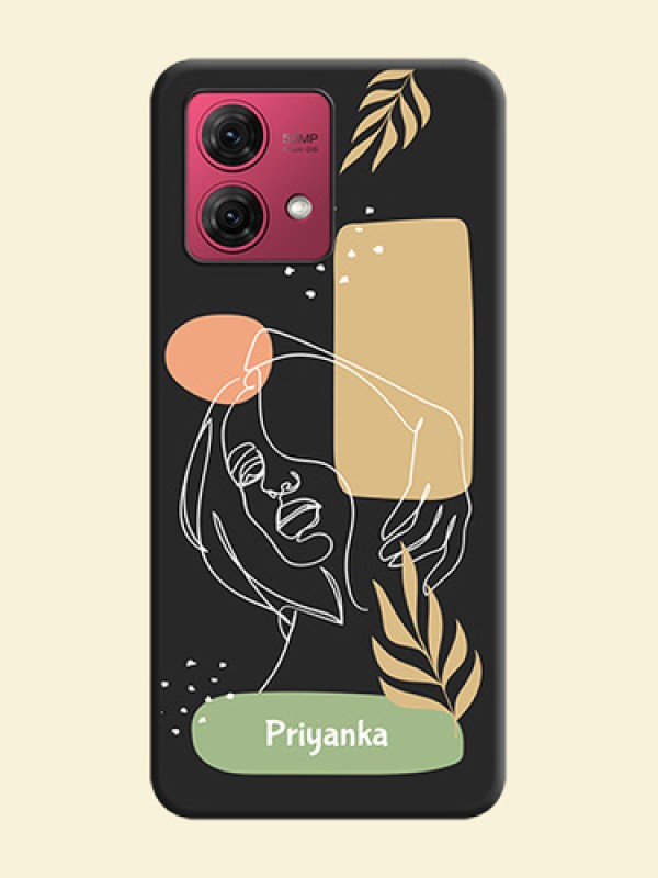 Custom Text With Line Art Of Women & Leaves Design On Space Black Personalized Soft Matte Phone Covers - Motorola Moto G84 5G