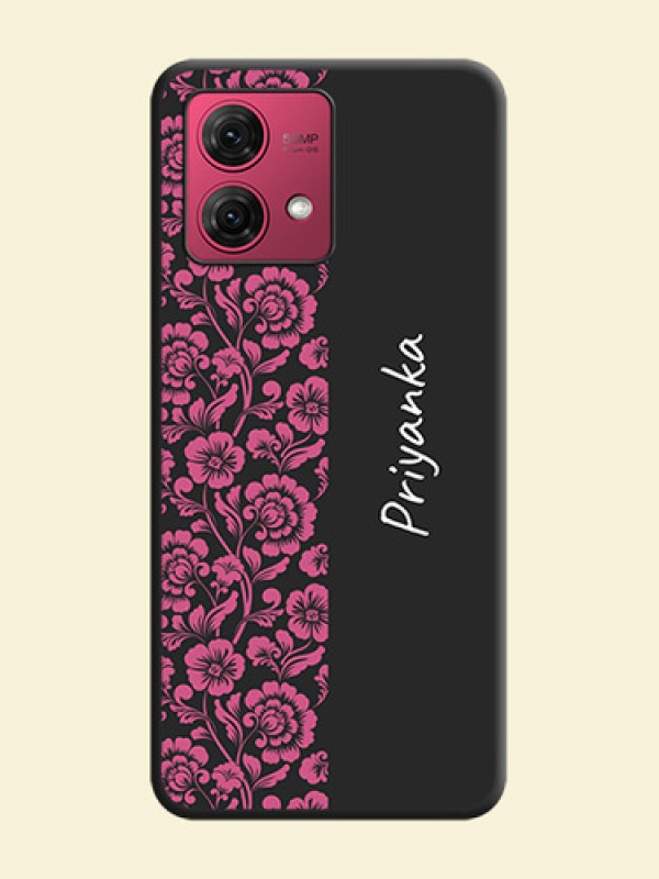 Pink Floral Pattern Design With Custom Text On Space Black Personalized Soft Matte Phone Covers - Motorola Moto G84 5G