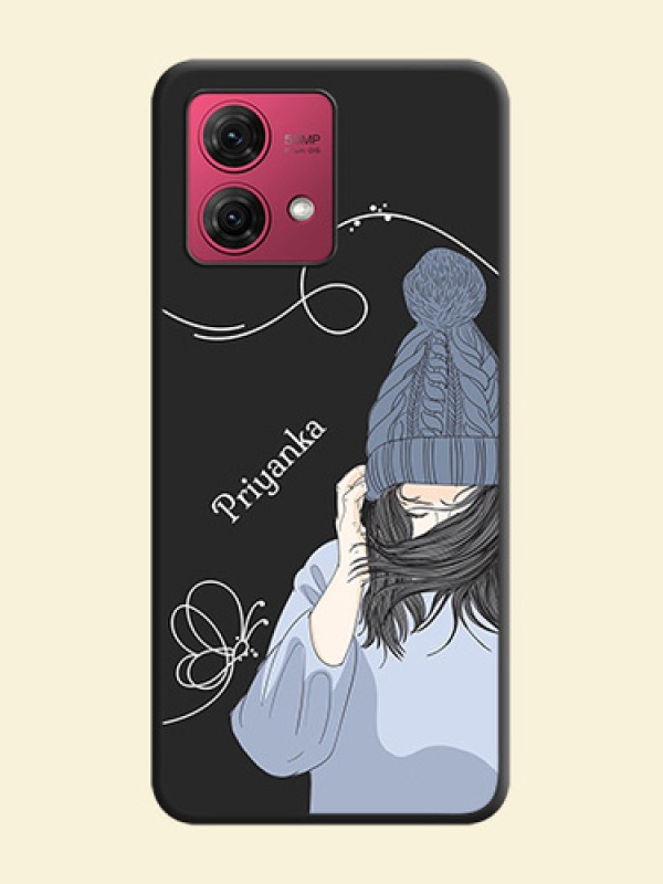 Girl With Blue Winter Outfiit Custom Text Design On Space Black Personalized Soft Matte Phone Covers - Motorola Moto G84 5G