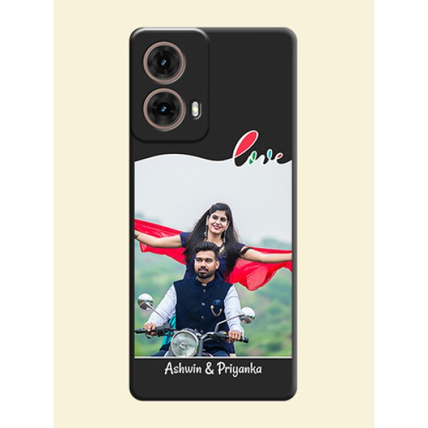 Fall in Love Pattern with Picture on Photo On Space Black Custom Soft Matte Mobile Back Cover - Motorola Moto G85 5G Fall in Love Pattern with Picture on Photo On Space Black Custom Soft Matte Mobile Back Cover - Motorola Moto G85 5G
