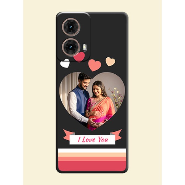Love Shaped Photo with Colorful Stripes On Space Black Custom Soft Matte Mobile Back Cover - Motorola Moto G85 5G Love Shaped Photo with Colorful Stripes On Space Black Custom Soft Matte Mobile Back Cover - Motorola Moto G85 5G