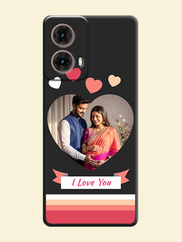 Love Shaped Photo with Colorful Stripes On Space Black Custom Soft Matte Mobile Back Cover - Motorola Moto G85 5G