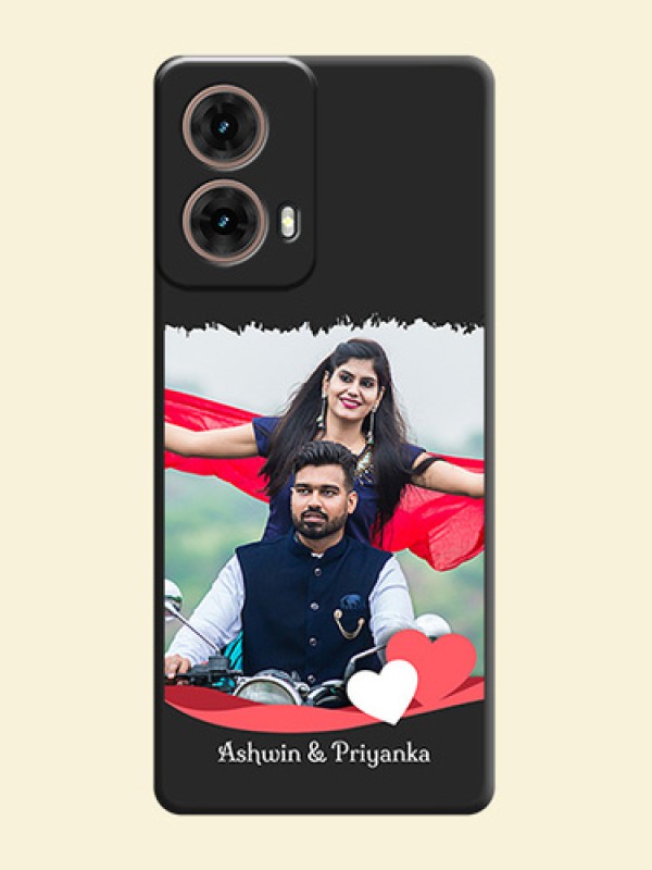Pin Color Love Shaped Ribbon Design with Text On Space Black Custom Soft Matte Mobile Back Cover - Motorola Moto G85 5G