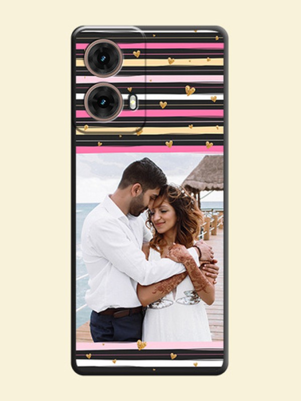 Multicolor Lines and Golden Love Symbols Design on Photo On Space Black Custom Soft Matte Mobile Back Cover - Motorola Moto G85 5G