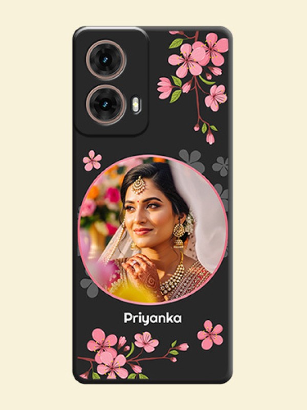 Round Image with Pink Color Floral Design on Photo On Space Black Custom Soft Matte Mobile Back Cover - Motorola Moto G85 5G