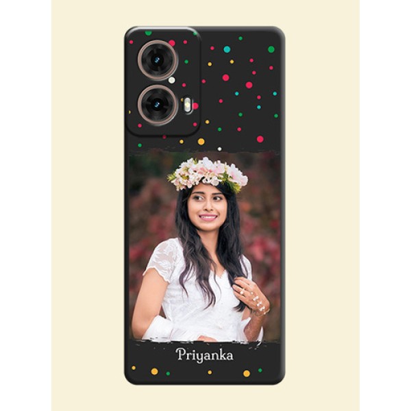 Multicolor Dotted Pattern with Text On Space Black Custom Soft Matte Mobile Back Cover - Motorola Moto G85 5G Multicolor Dotted Pattern with Text On Space Black Custom Soft Matte Mobile Back Cover - Motorola Moto G85 5G
