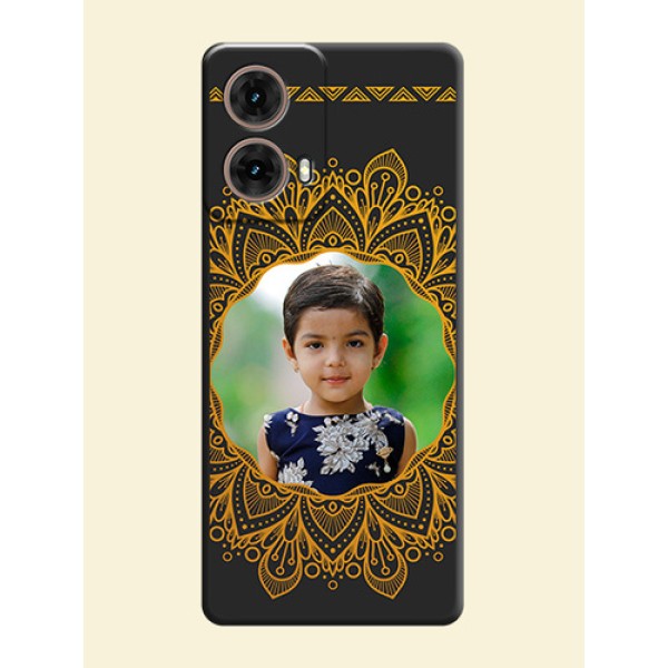 Round Image with Floral Design On Space Black Custom Soft Matte Mobile Back Cover - Motorola Moto G85 5G Round Image with Floral Design On Space Black Custom Soft Matte Mobile Back Cover - Motorola Moto G85 5G