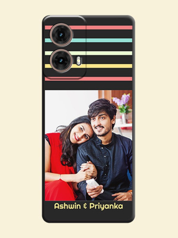 Color Stripes with Photo and Text on Photo On Space Black Custom Soft Matte Mobile Back Cover - Motorola Moto G85 5G