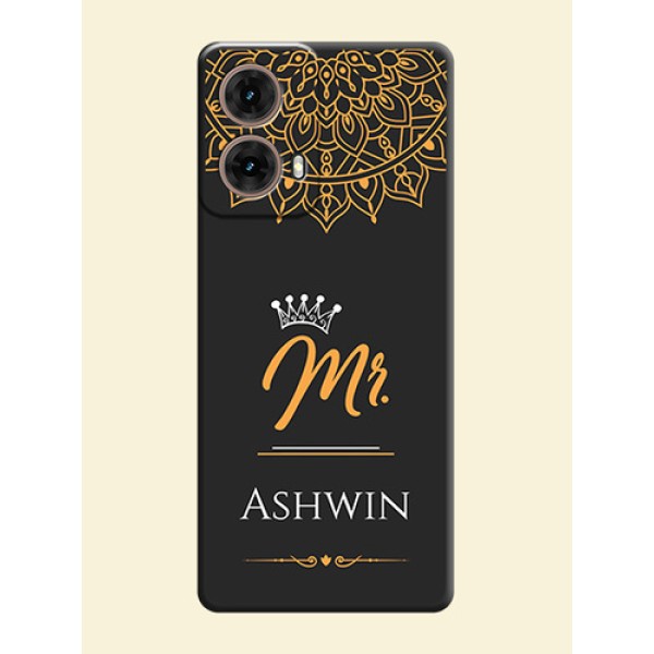 Mr Name with Floral Design On Space Black Custom Soft Matte Mobile Back Cover - Motorola Moto G85 5G Mr Name with Floral Design On Space Black Custom Soft Matte Mobile Back Cover - Motorola Moto G85 5G