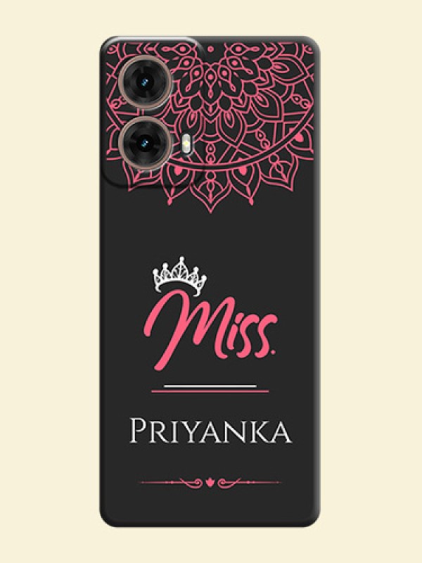 Mrs Name with Floral Design On Space Black Custom Soft Matte Mobile Back Cover - Motorola Moto G85 5G