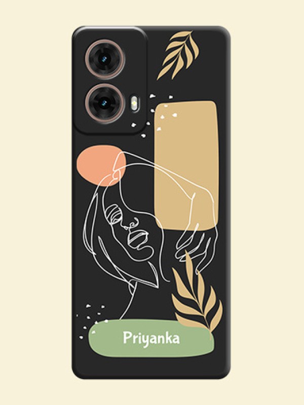 Custom Text With Line Art Of Women & Leaves Design On Space Black Custom Soft Matte Mobile Back Cover - Motorola Moto G85 5G